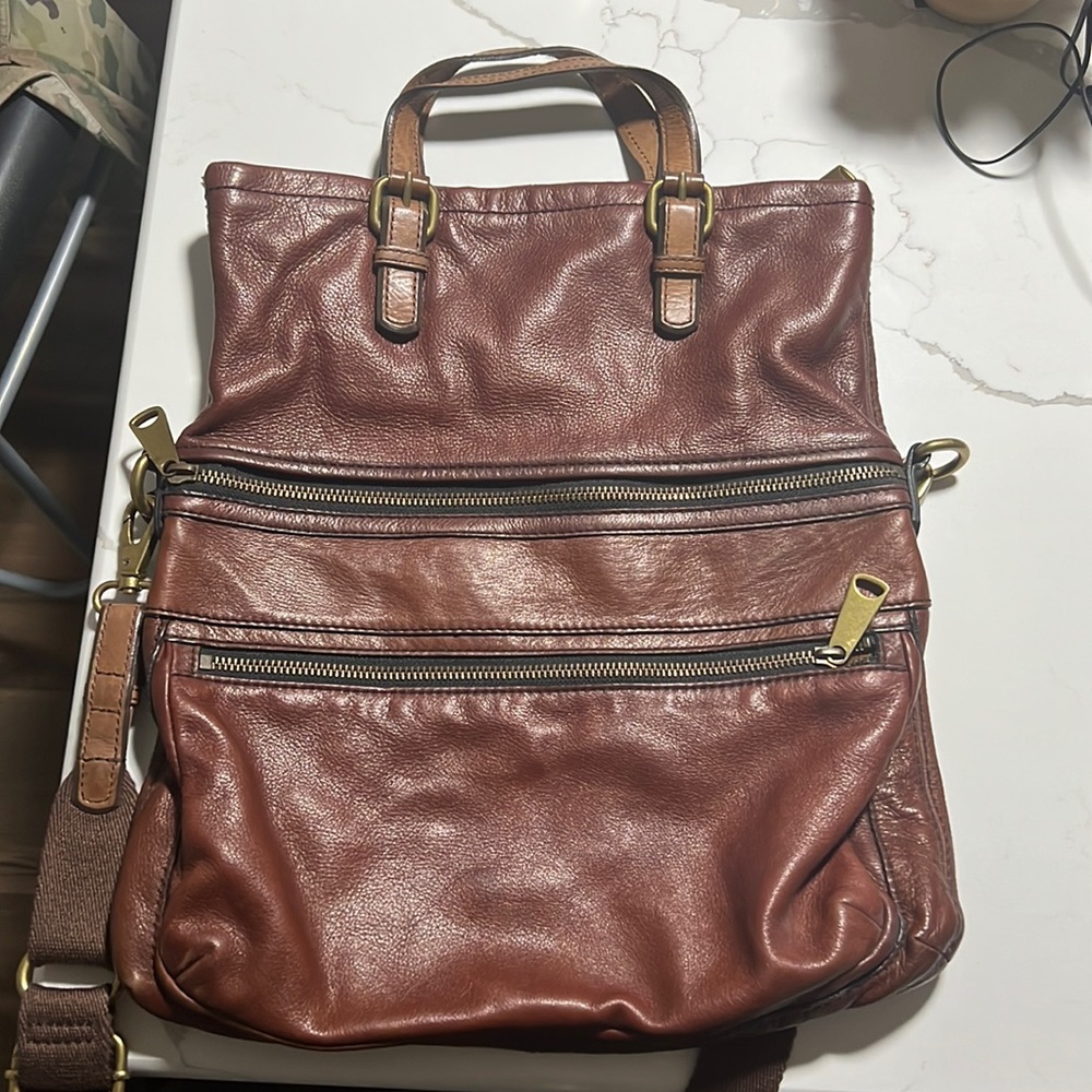Authentic brown leather Fossil satchel